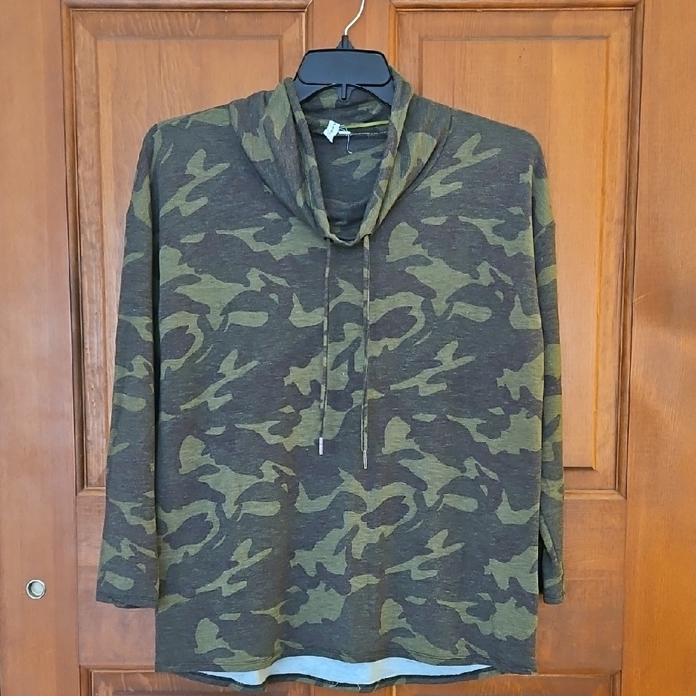 Green Camouflage Cowlneck Top
